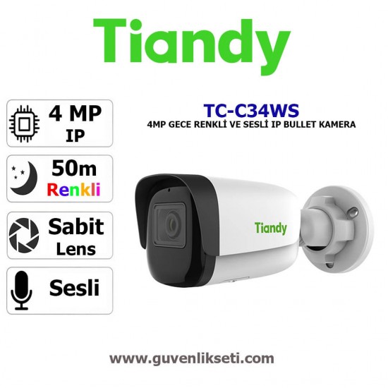 Tiandy TC-C34WS 4mp starlight sesli ip bullet kamera dış mekan güvenlik